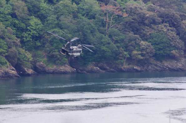 21 May 2020 - 19-33-28 
Finally - getting to the end of the river Dart. Probably the longest ,consistently low flypasts we have ever seen.
----------------------
Super low past Dartmouth RAF Chinook ZH902